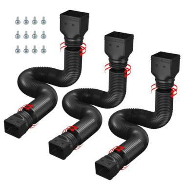 Imagem de Pacote com 3 extensões de calha de chuva pretas flexíveis, conector extensor de calha de drenagem 51 a 174 cm, extensão de drenagem de bico espesso para drenagem de água da chuva