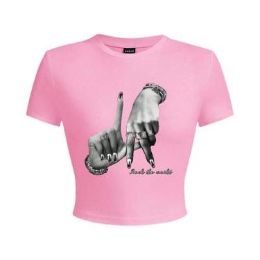 Imagem de Camiseta Cropped Feminina De Verão Casual Minimalista Com Estampa De S