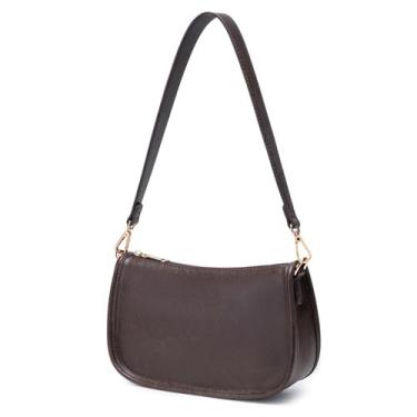 Imagem de Leanoria Bolsa Hobo retrô de couro vegano clássica bolsa de ombro pequena bolsa transversal com duas alças, Café, Bolsa Hobo retrô de couro vegano clássica bolsa tiracolo pequena