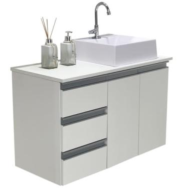 Imagem de Gabinete Balcão de Banheiro 80cm em MDF – Com Tampo, Cuba e Gavetas na Esquerda, Móvel Montado para Higiene e Organização Doméstica