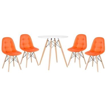 Imagem de Loft7, Kit - Mesa Eames 70 cm branco + 4 cadeiras estofadas Botonê laranja