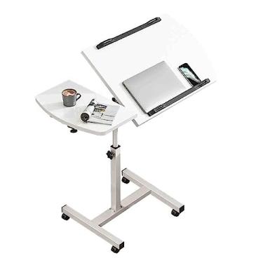Imagem de ZXLPHA Mesa sobrecama móvel com painel à base de madeira, mesa para laptop com rodas de inclinação de 90° com moldura de aço ajustável sobre a cama
