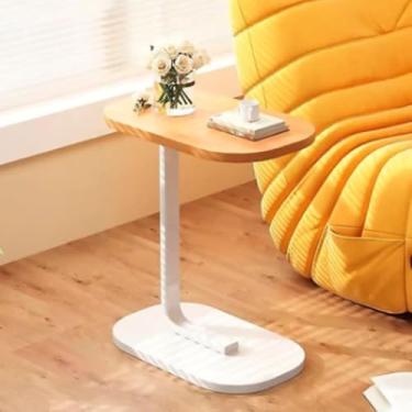 Imagem de Mesa Lateral de Sofá e Cabeceira - Escrivaninha com Tampo de Madeira e Pés de Metal, Resistente e Prática para Ambientes Domésticos (Bege)