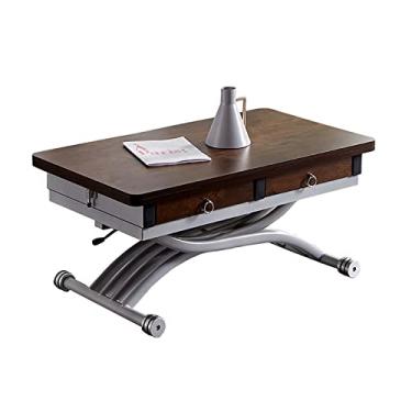 Imagem de U5GAAALPPQ9 Mesa de centro elevatória com espaço de armazenamento, mesa elevatória para sala de estar, mesa de jantar móvel com rolos, cor nogueira ()