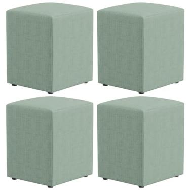 Imagem de Kit 04 Puffs Quadrado Decorativo Sala De Estar L02 Linho Verde Menta - Lyam Decor