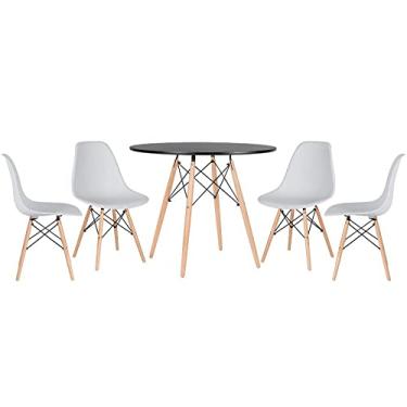Imagem de Loft7, Kit - Mesa redonda Eames 90 cm preto + 4 cadeiras Eiffel Dsw Cinza claro