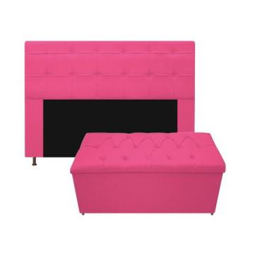 Imagem de Kit Cabeceira e Calçadeira Baú Estofada Mel 160 cm Queen Size Com Capi