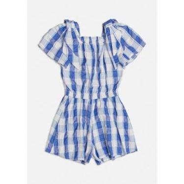 Imagem de Macaquinho Infantil Menina Azul Xadrez Com Laço Momi-Feminino