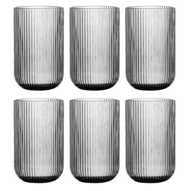 Imagem de Jogo C/ 6 Copos de Vidro Versalhes Cinza 460ml Luxo Bebidas Água Suco 