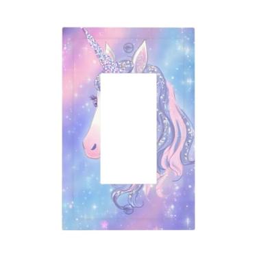Imagem de Placa de parede com padrão de unicórnio arco-íris fofo interruptor decorativo placa de tomada elétrica adequada para banheiro, cozinha, sala de estar, quarto