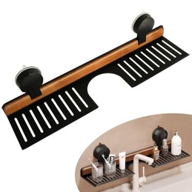 Imagem de Prateleira de pia de banheiro sobre torneira, suporte de chuveiro sem broca de 50 cm, prateleira de parede adesiva para organizador de armazenamento de banheiro, comporta 2,3 kg em azulejo/vidro