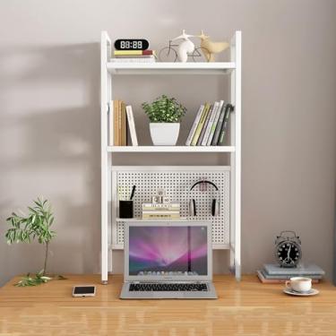 Imagem de Mesa Hutch dormitório, estante de mesa, estante para estudantes, estante de mesa de dormitório, estante de mesa de computador, rack de escritório em casa, rack de armazenamento de mesa com grade