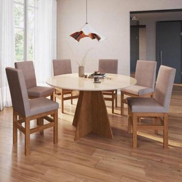 Imagem de Conjunto Mesa de Jantar Redonda e 6 Cadeiras Zamarchi 188, Canela