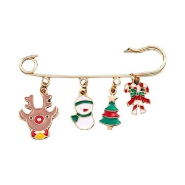 Imagem de Grande Broche De Natal Com Papai Noel, Floco De Neve E Sino Para Mulhe