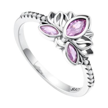 Imagem de Anel Feminino De Prata Esterlina 925 Com Mini Snoopy, Diamante Rosa De