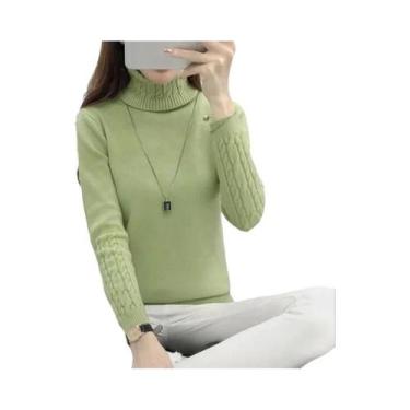 Imagem de Suéter Feminino De Tricô Gola Alta Manga Longa Para Inverno - Blusa Pu
