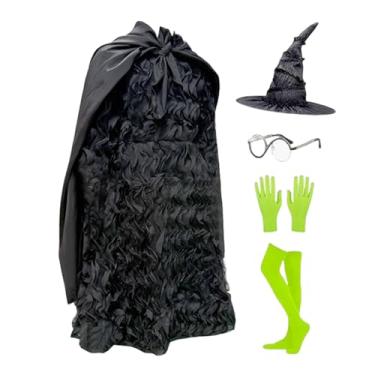 Imagem de Conjunto de fantasia de bruxa, vestido preto de bruxa para Halloween | Roupa de fantasia infantil de 5 a 12 anos para festas de fim de ano