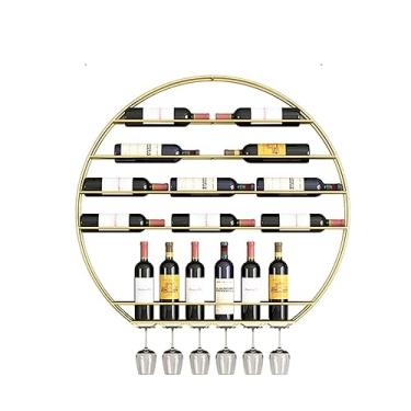 Imagem de Rack de vinho montado na parede - Prateleira de bar flutuante para garrafas de bebidas com suporte de taça de vinho para pendurar - perfeita para bar em casa, sala de jantar e exibição de cozinha