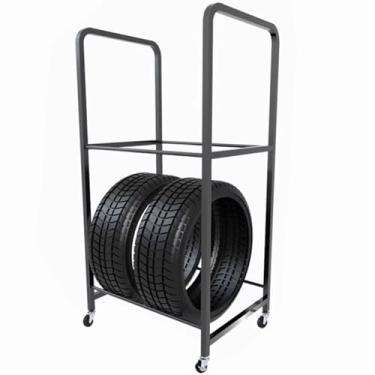 Imagem de Rack de armazenamento de pneus de garagem resistente sobre rodas - carrinho organizador de pneus de inverno ao ar livre, suporte de exibição com economia de espaço para casa, lojas de automóveis e