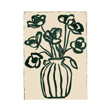 Imagem de Pôster De Arte Em Tela Com Mulher Abstrata De Listras Verdes Lendo Liv