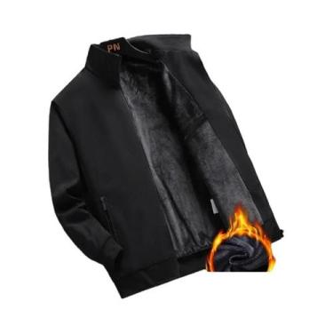 Imagem de Jaqueta De Inverno Masculina Em Fleece Quente, Cor Sólida, Casual Para
