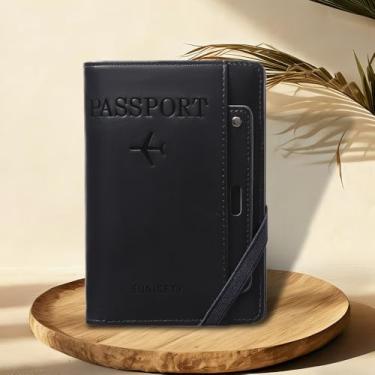 Imagem de Carteira de cartão minimalista com bloqueio de 2 peças, carteira de bolso pequena feminina e masculina, couro dobrável fino - preta