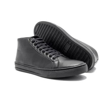 Imagem de Tênis Bota Masculino Casual em Couro Legítimo Cano Médio Sapatênis Confortável Premium para Trabalho e Dia a Dia Sola Baixa