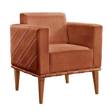 Imagem de Poltrona Delly Madeira Maciça Castellar Móbile Linho Terracota Linho Terracota