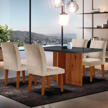 Imagem de Mesa Olimpia 120 Mdf Vidro Canto Copo 4 Cadeiras Grecia