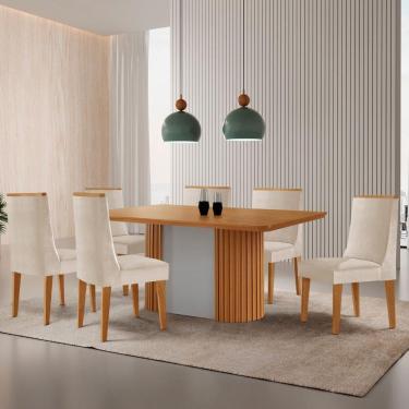 Imagem de Mesa De Jantar Aspen 180cm Tampo Mdf Laminado 6 Cad Lisboa Veludo Creme//off White