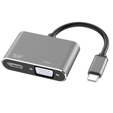 Imagem de Adaptador 2x1 Type-C Para HDMI / VGA Compativel: Macbook, Notebook e Celular KP-AD119