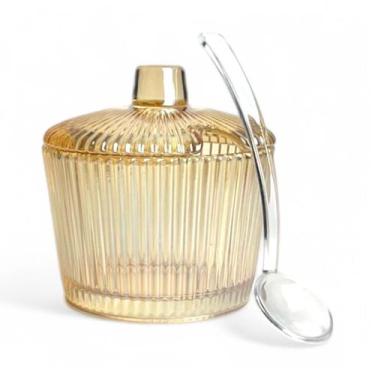 Imagem de Açucareiro De Vidro Com Colher Meleira Graffiato Ambar 200ml - Hauskra