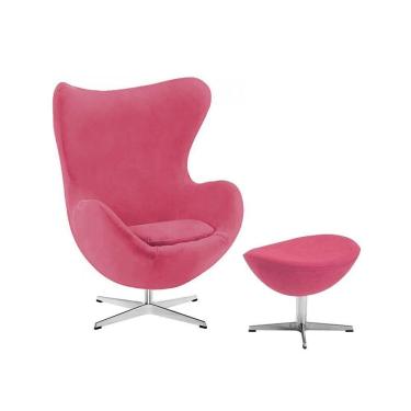 Imagem de Poltrona Egg Com Puff Base Alumínio Em Sued Rosa