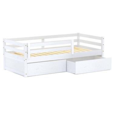 Imagem de Cama Infantil Eco Com 02 Gavetas E Grade De Proteção Madeira Maciça Branco Mobilistore