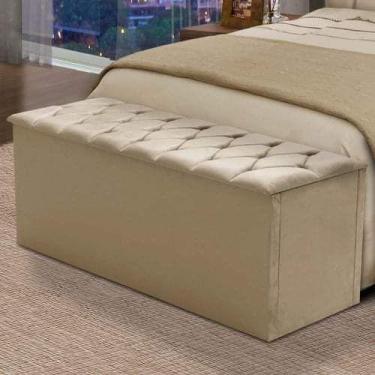 Imagem de Recamier Calçadeira Puff Baú Estofada Capitone Casal Tecido Suede Bege