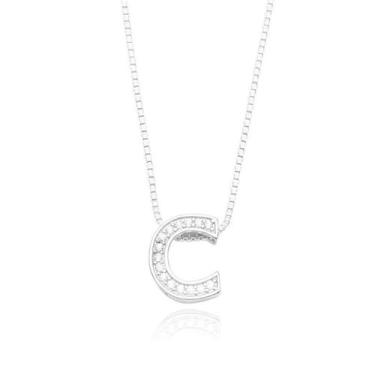 Imagem de Choker Feminina com Pingente de Letra de Zircônia Colar 45cm Banhado -