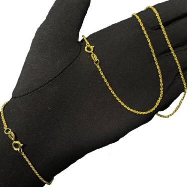 Imagem de Corrente Masculina Fina Banhada a Ouro 24k Cordão Baiano 70cm Pulseira