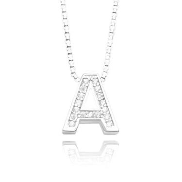 Imagem de Choker Feminina com Pingente de Letra de Zircônia Colar 45cm Banhado -