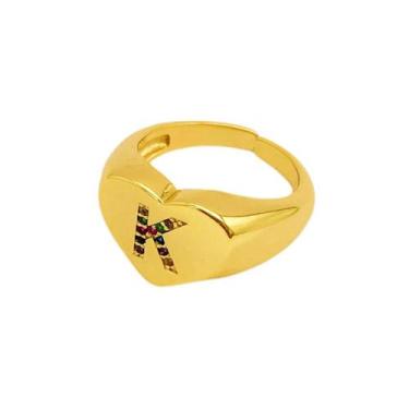 Imagem de Dedeira de Ouro 24K Letra em Zircônia Colorida Anel Feminino Banhado -