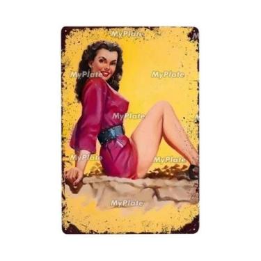 Imagem de Placa Decorativa Vintage De Metal Com Pin-up Girl Para Man Cave, Bar, 