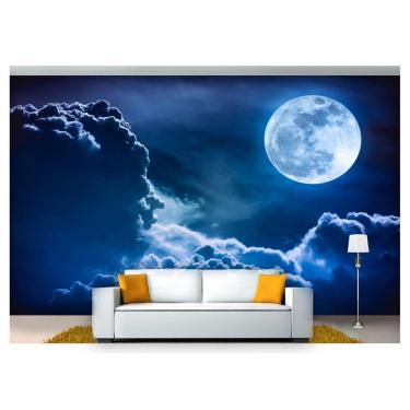 Imagem de Papel De Parede Lua Noite Nuvens Estrelas 3D  Nsk81