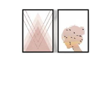 Imagem de Kit 2 Quadros Decorativos Menina Com Pássaros 34x23cm