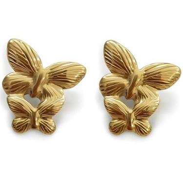 Imagem de Brinco Feminino Design Borboleta Elara Banhado Ouro Aço Inox, Dourado