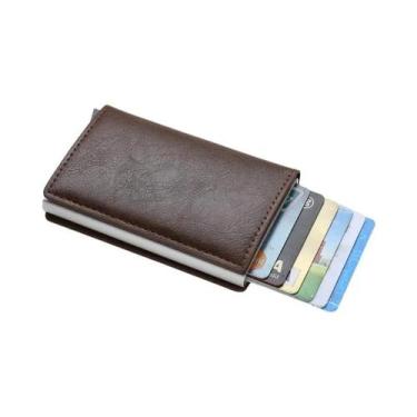 Imagem de Carteira Masculina De Couro Trifold Com Fibra De Carbono RFID, Carteir