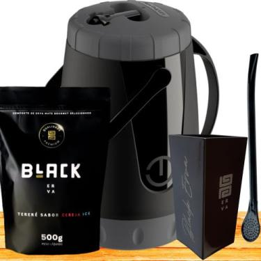 Imagem de Kit Para Tereré Garrafa Lisa+Black Erva Mate 500g+Copo Quadrado Acríli