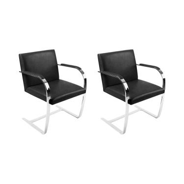 Imagem de Kit 2 Cadeiras Brno Couro Natural Preto Barra Chata Cromada