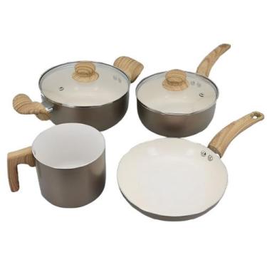 Imagem de Conjunto Jogo 4 Panelas Antiaderente Gold Tampa de Vidro Indução Elétr