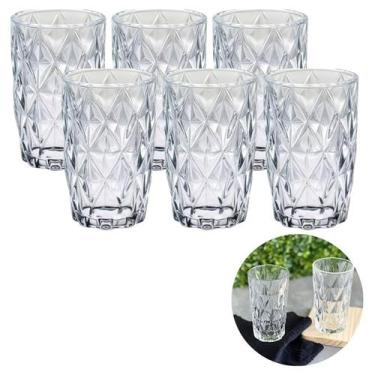 Imagem de Kit 6 Copos Diamante 370 ML Transparente Mesa Posta Sucos Agua - PRATI