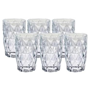 Imagem de Jogo Copos Vidro Diamante 370ML P/ Suco Agua Refrigerante 6 UN - PRATI