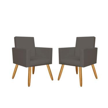 Imagem de Kit 02 Poltronas Nina Para Sala De Estar Corino Courino Cinza Balaqui Decor
